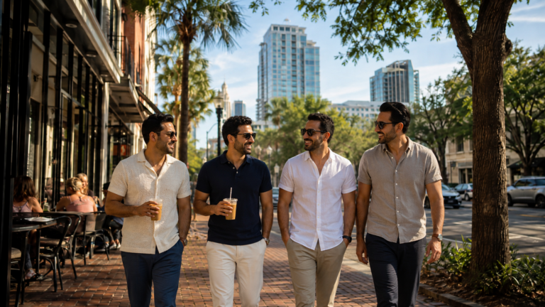 orlando florida tourists walking downtown