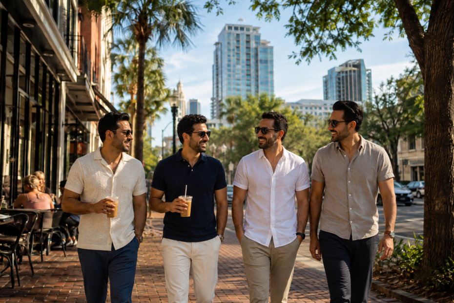 orlando florida tourists walking downtown