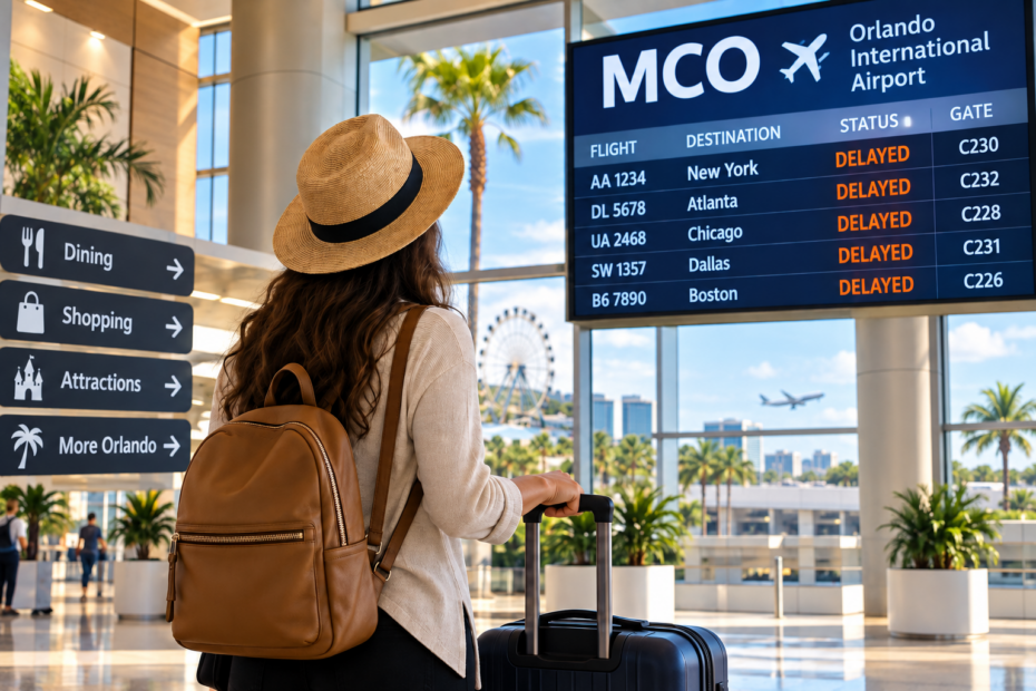 orlando florida mco airport flight delay luggage pickup storage